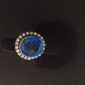 Silver Tone Round Cobalt Blue Stone  Ring Size 6